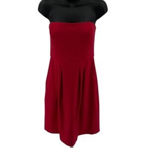 BCBGMAXAZRIA Sheath Dress WMNS 4 Azalea Red Bengaline Martina Strapless Pleated